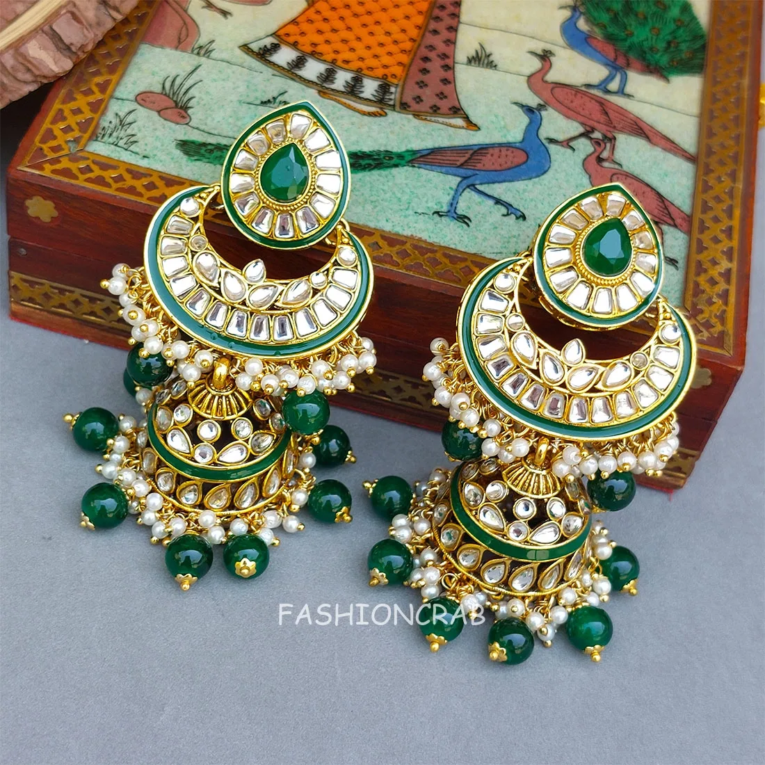 Meera Kundan Jhumka Green