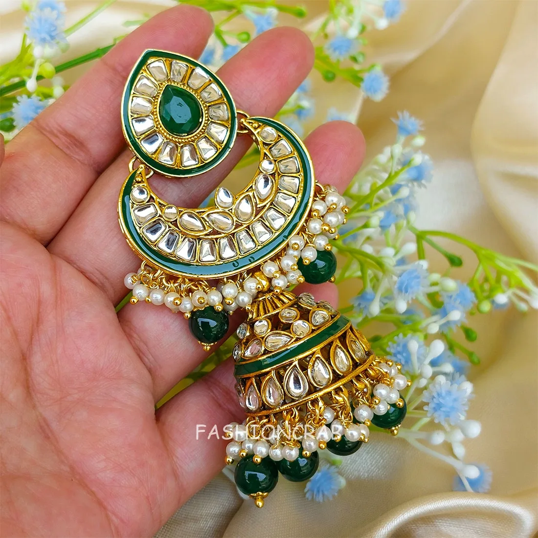 Meera Kundan Jhumka Green