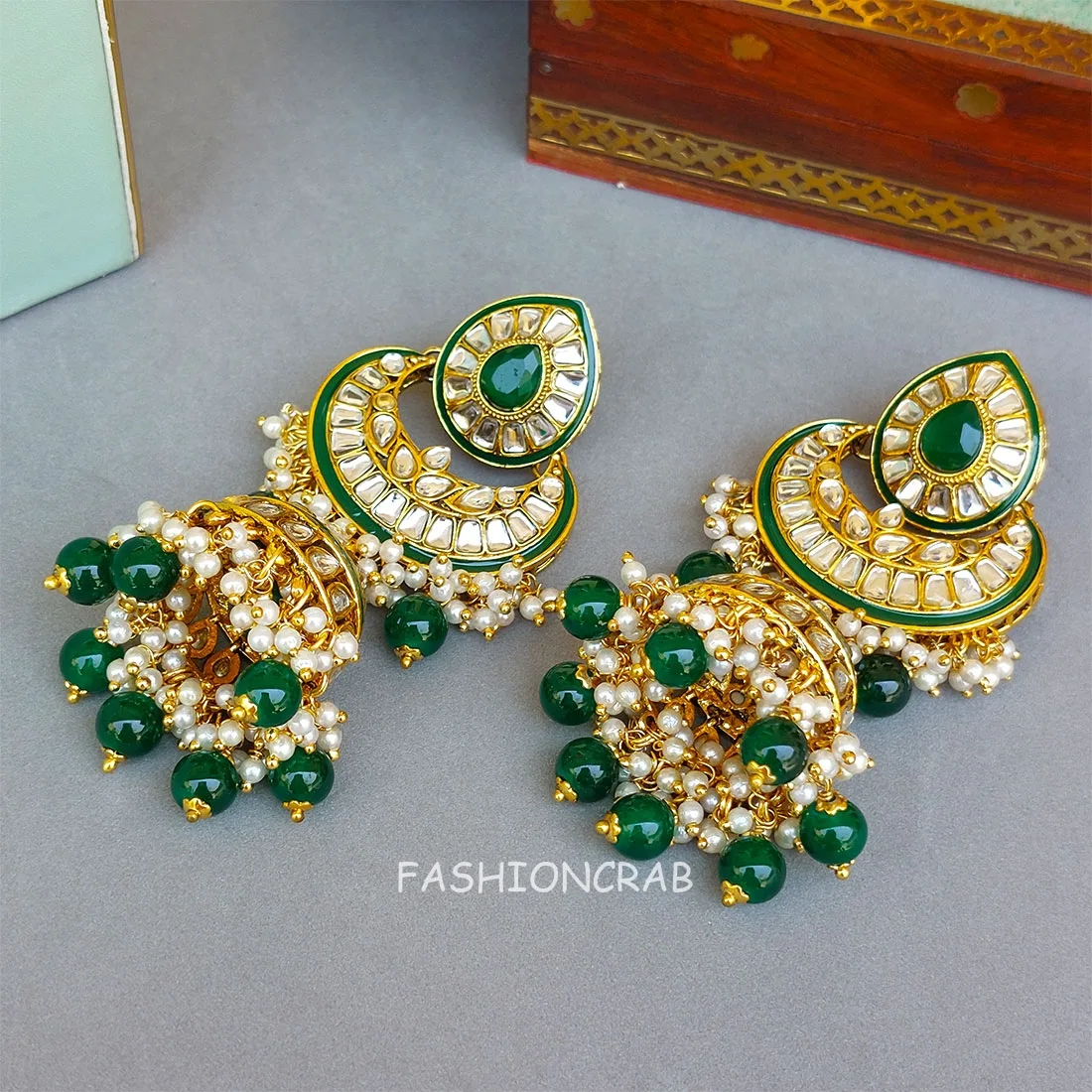Meera Kundan Jhumka Green
