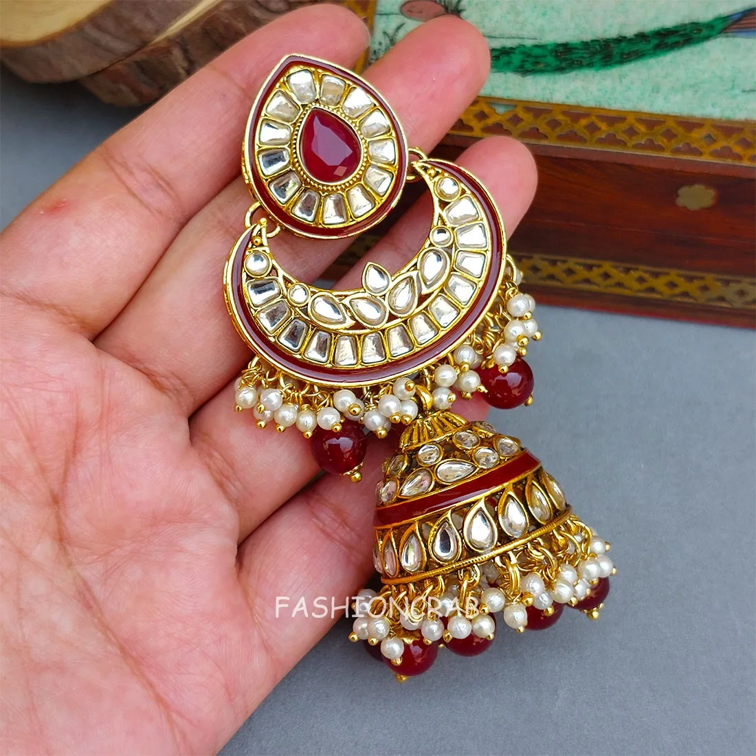 Meera Kundan Jhumka Maroon