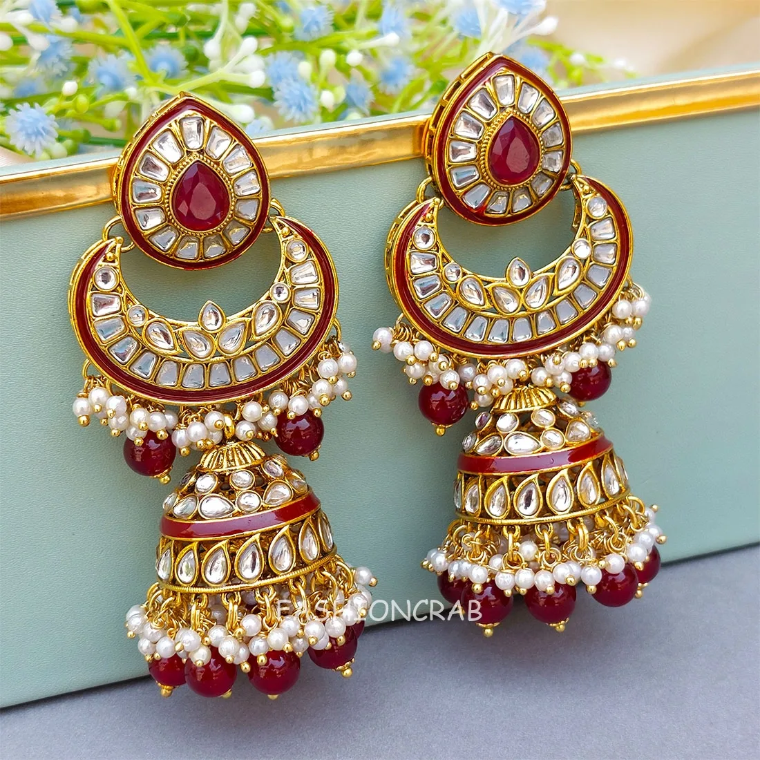 Meera Kundan Jhumka Maroon