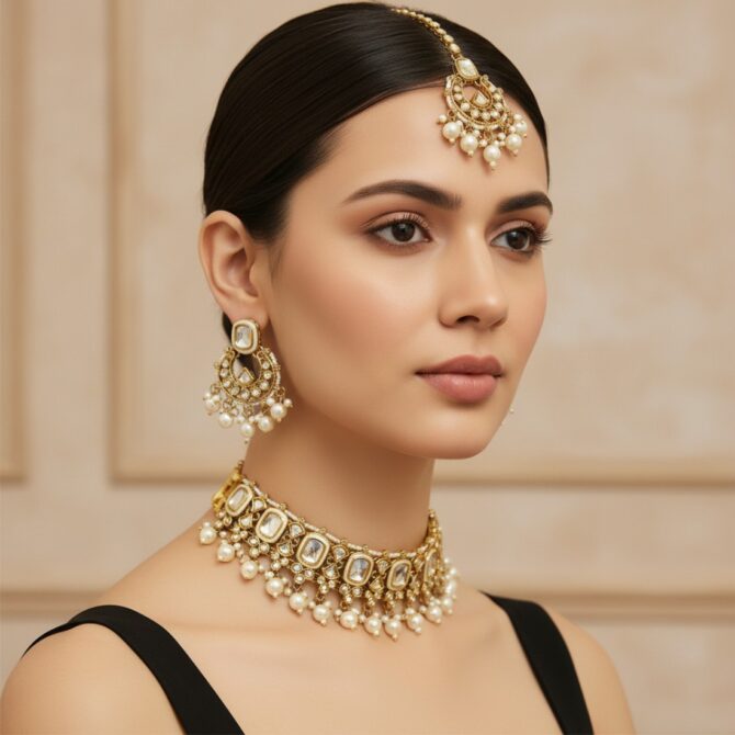 Pari Kundan Choker Set White-06 Pari Kundan Choker Set White