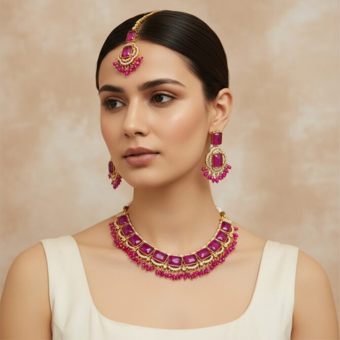 Pink Necklace and Earring Set-07