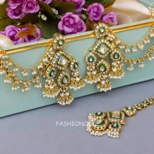 Radhika Earrings with Chain - White