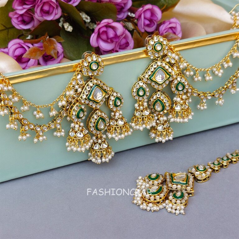 Radhika Earrings with Chain - White