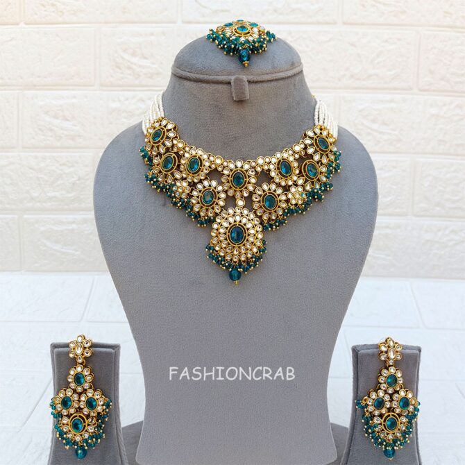 Sanya Peacock Blue Choker Set