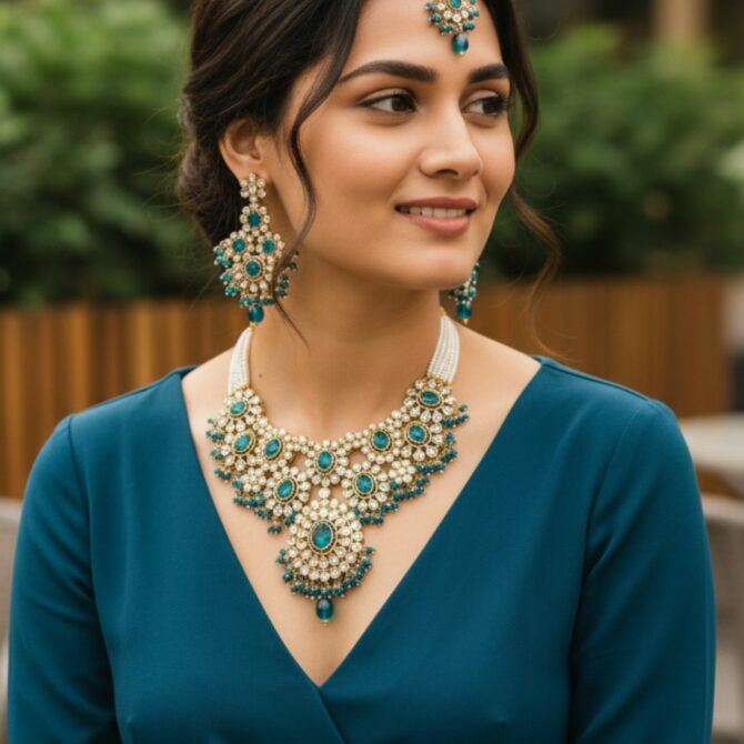 Sanya Peacock Blue Choker Set-07