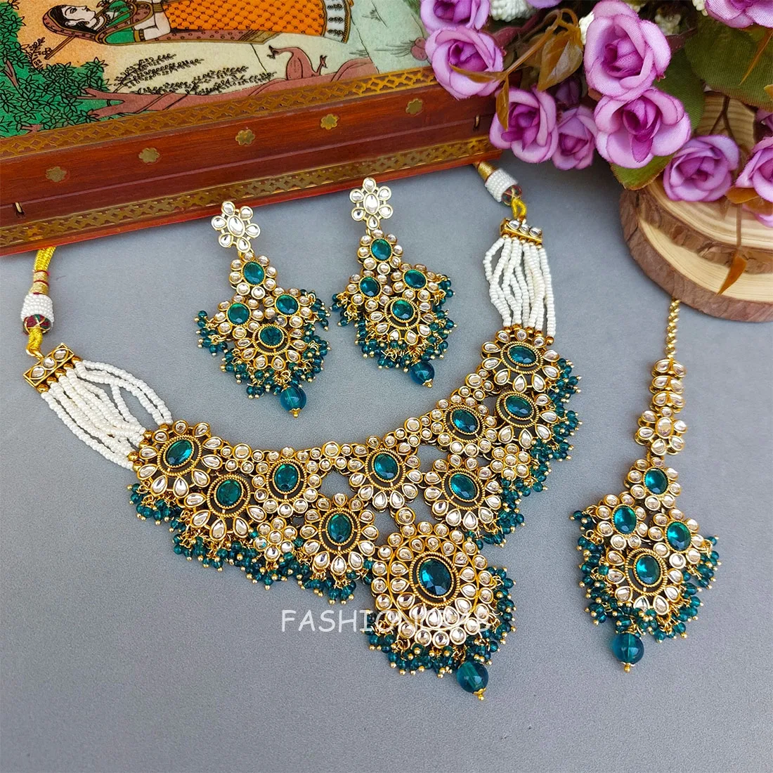 Sanya Peacock Blue Choker Set