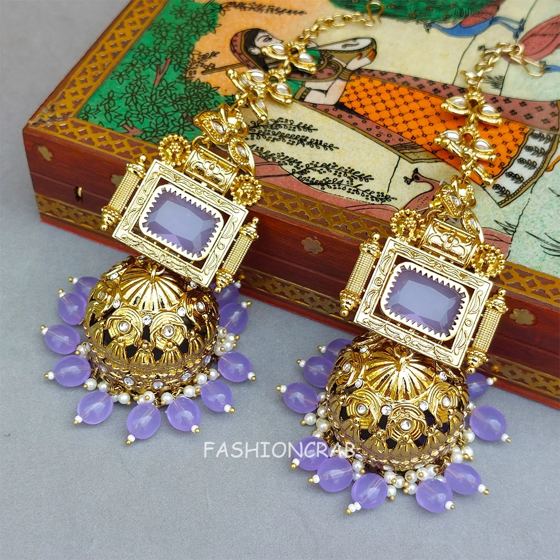 Sophia Big Kundan Jhumka - Lavender