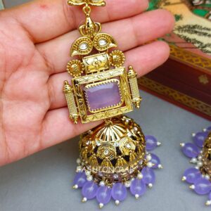 Sophia Big Kundan Jhumka - Lavender