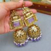 Sophia Big Kundan Jhumka - Lavender-03 Sophia Big Kundan Jhumka - Lavender