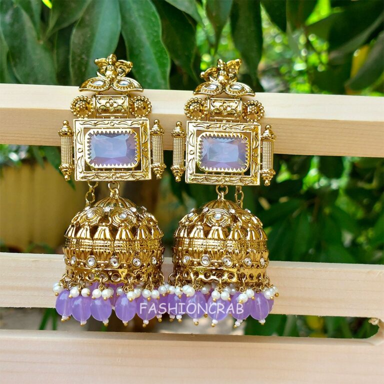Sophia Big Kundan Jhumka - Lavender