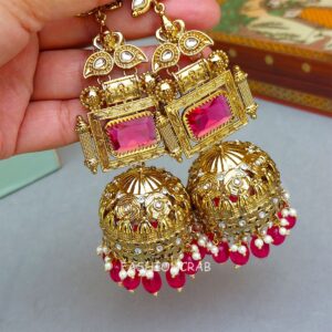 Sophia Big Kundan Jhumka - Pink