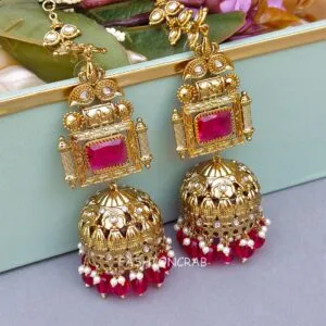 Sophia Big Kundan Jhumka - Pink
