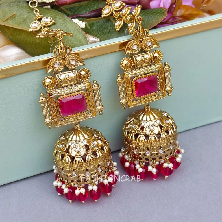 Sophia Big Kundan Jhumka - Pink