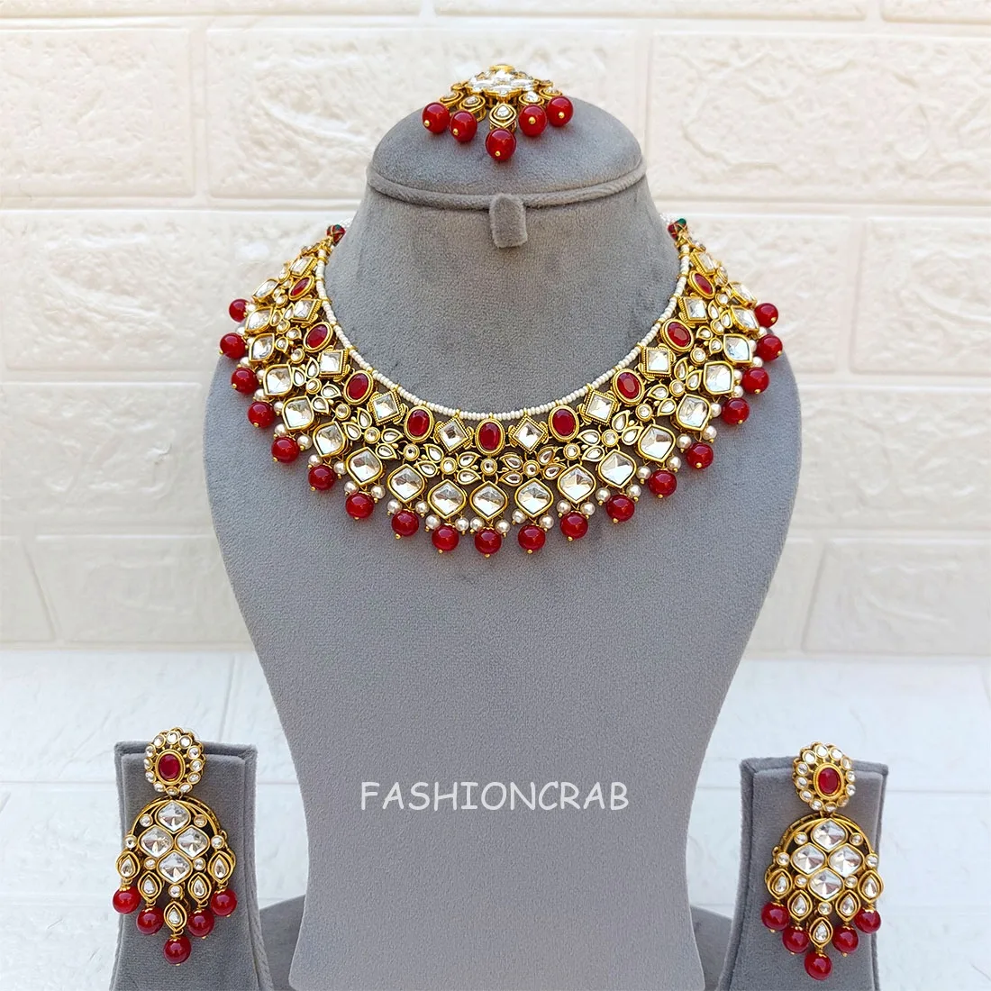 Yamini Maroon Kundan Necklace