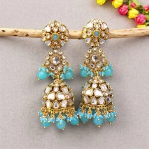 Zainab Blue Kundan Jhumka Earrings