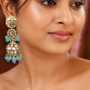 Zainab Blue Kundan Jhumka Earrings
