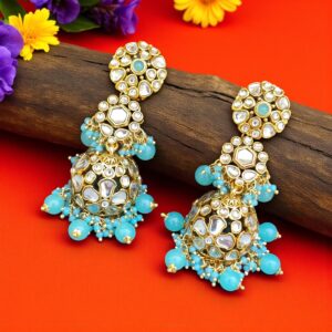 Zainab Blue Kundan Jhumka Earrings