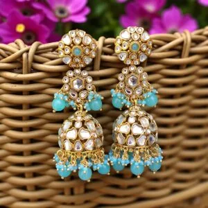 Zainab Blue Kundan Jhumka Earrings
