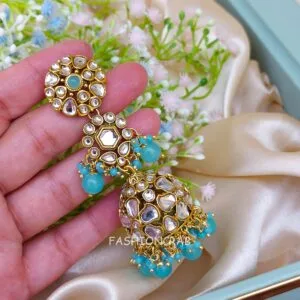 Zainab Kundan Jhumka - Blue