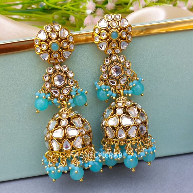 Zainab Kundan Jhumka - Blue