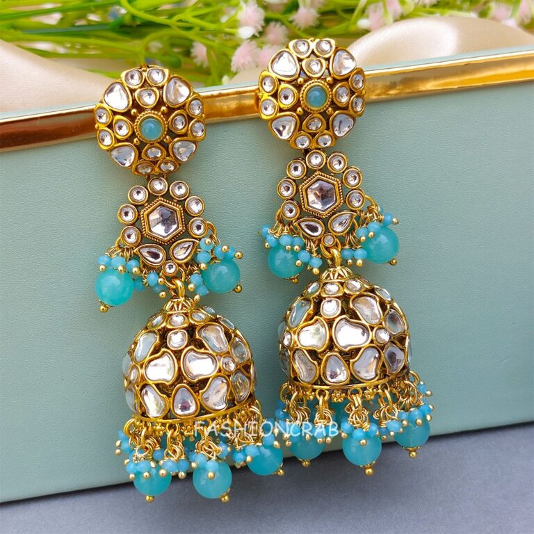 Zainab Kundan Jhumka - Blue