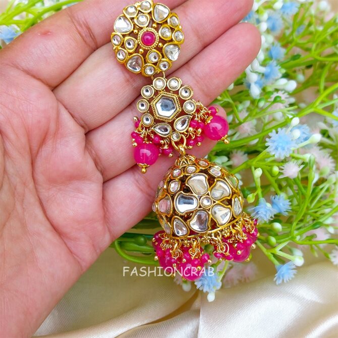 Zainab Kundan Jhumka - Pink