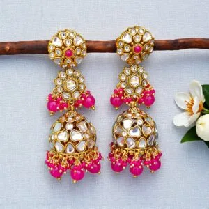 Zainab Pink Kundan Jhumka Earrings