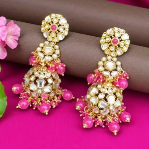 Zainab Pink Kundan Jhumka Earrings