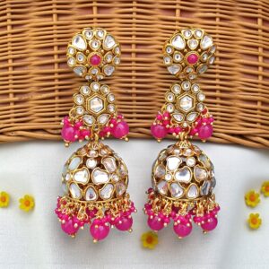 Zainab Pink Kundan Jhumka Earrings