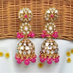 Zainab Pink Kundan Jhumka Earrings