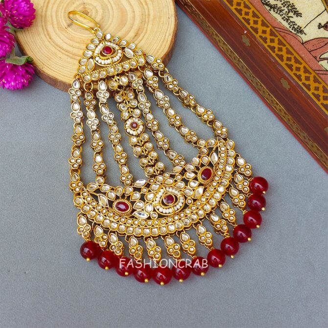 Ziya Kundan Jhumar Passa - Maroon Ziya Kundan Jhumar Passa - Maroon