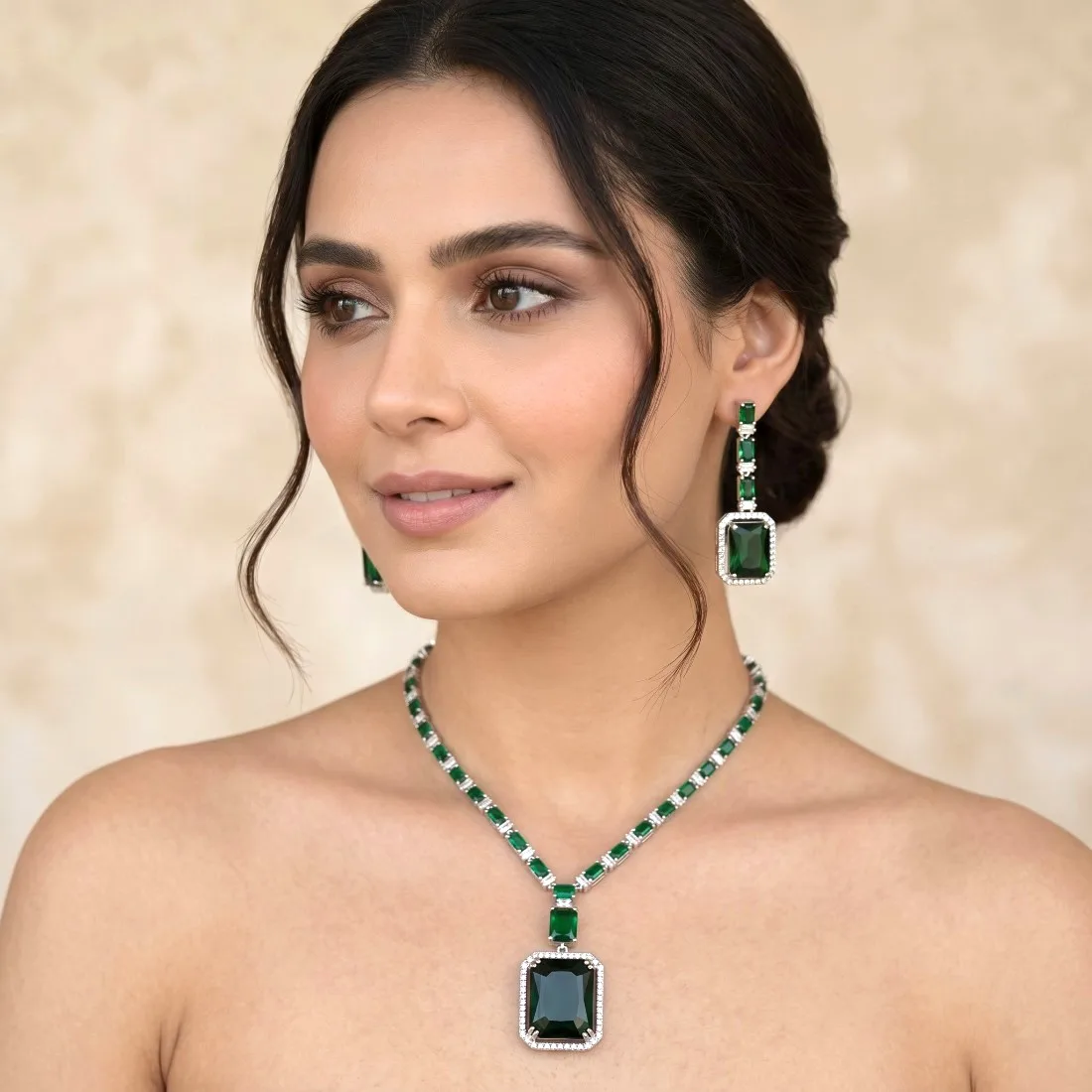 AD Jewellery Set - Green