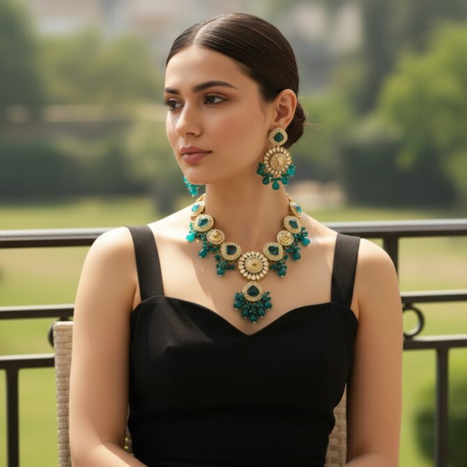 Inayat Kundan Necklace – Peacock Blue-05 Inayat Kundan Necklace – Peacock Blue