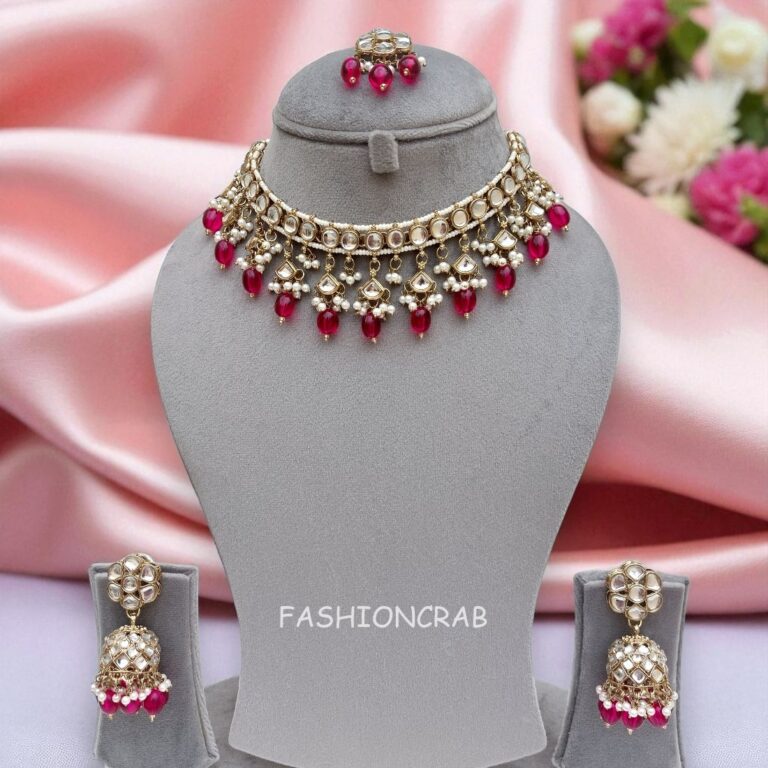 Katrina Kundan Jewellery Set - Pink
