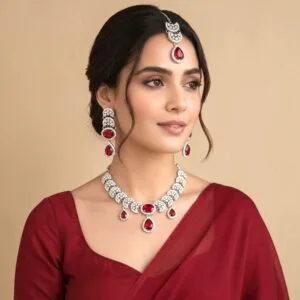 Nimisha Red American Diamond Necklace Set