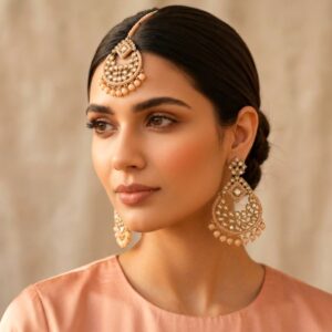 Peach Color Maangtikka Set with Earrings
