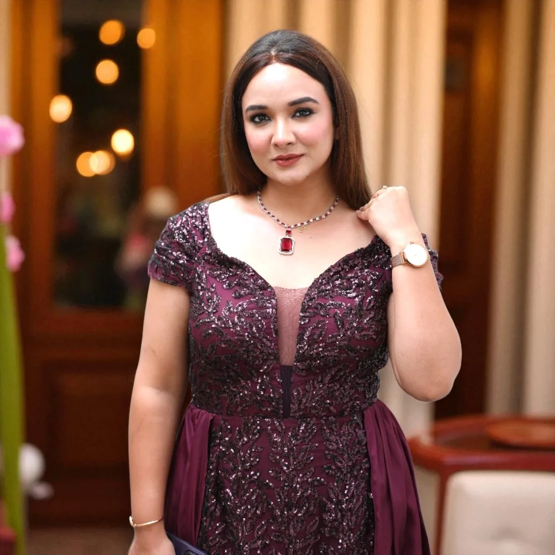 Rosy Pink AD Jewellery Set