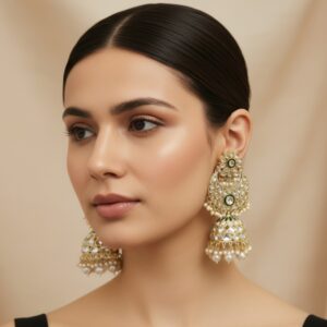 Soundarya Kundan Jhumka Earrings - White
