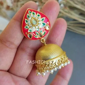 Alia Pink Meenakari Jhumka Earrings