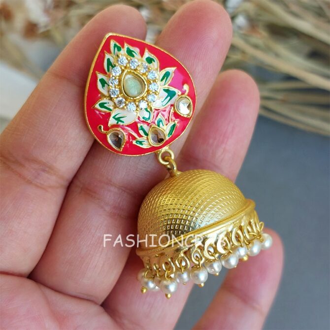 Alia Pink Meenakari Jhumka Earrings