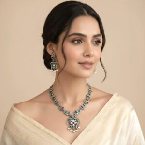 Black Tone Oxidised Necklace with Earring