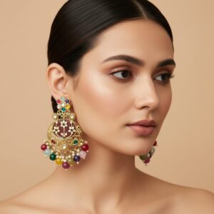 Geet Kundan Multicolor Chandbali Earrings