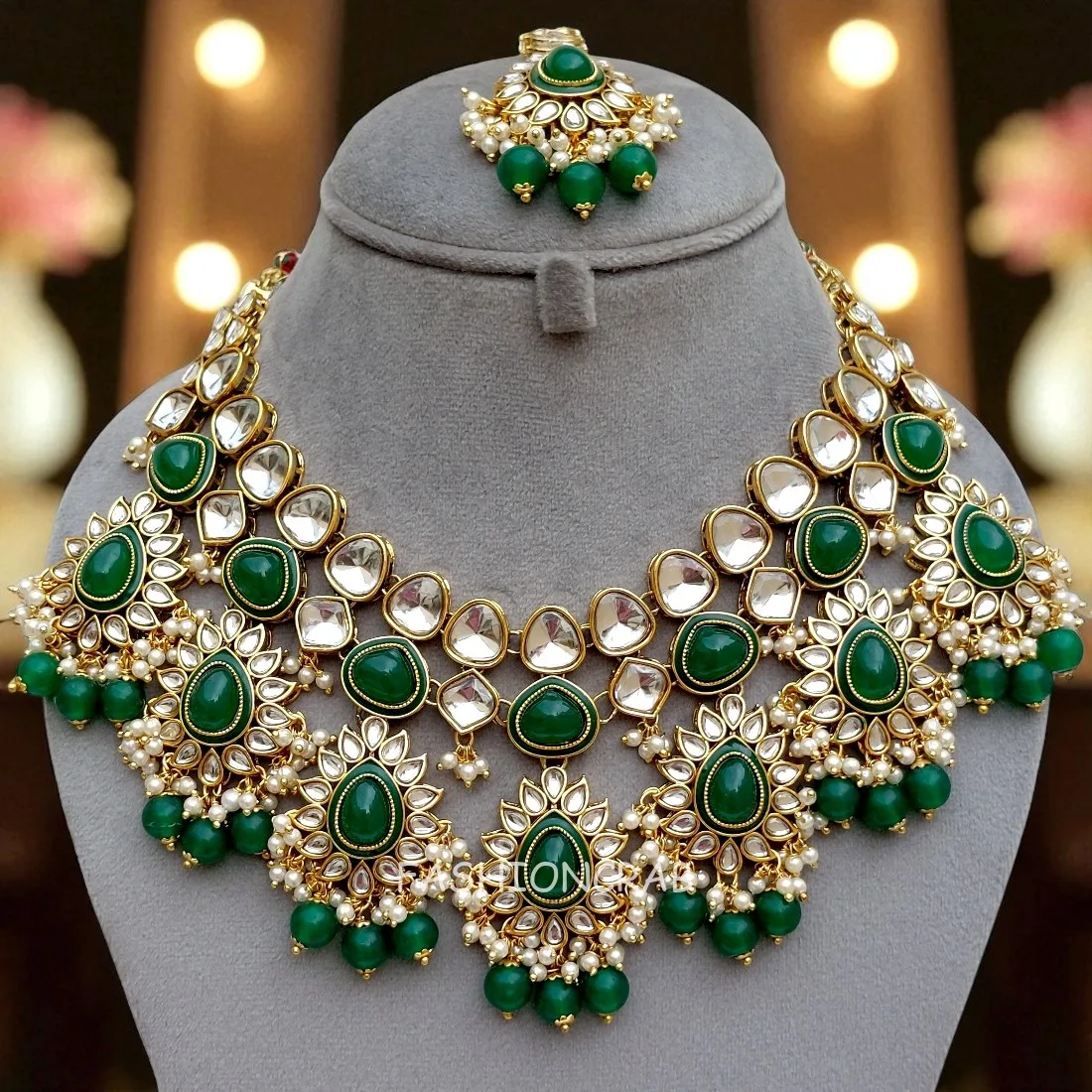 Green Kundan Jewellery Set for Wedding