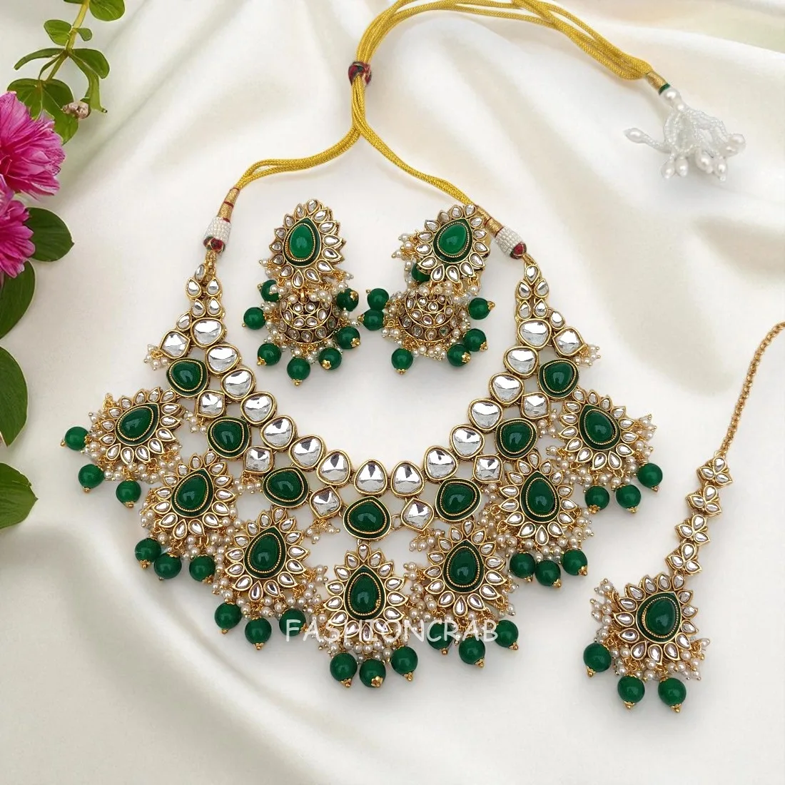 Green Kundan Jewellery Set for Wedding