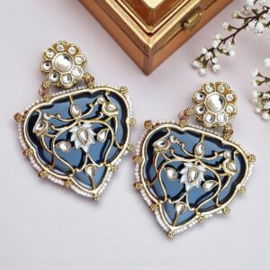 Jiyana Blue Big Kundan Earrings