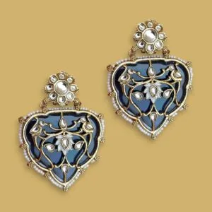 Jiyana Blue Big Kundan Earrings