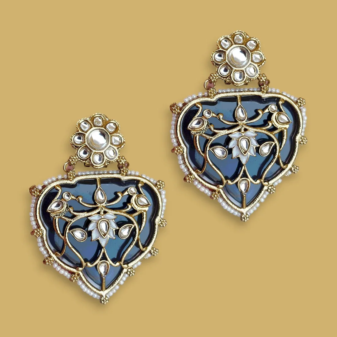 Jiyana Blue Big Kundan Earrings