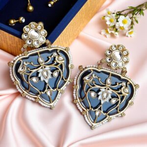 Jiyana Blue Big Kundan Earrings